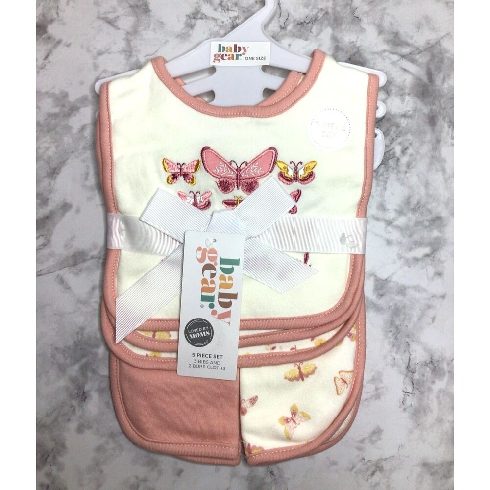 New Baby Gear 5-Piece Set -Cloths Pink Gingham - Butterflies And Flowers